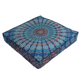 35" Mandala Large Floor Pillow Cover Meditation Cushion Seating Throw Hippie Square Colourful Decorative Bohemian Accent Boho Chic dog bed Indian Pouf Ottoman Handmade COVER ONLY (Peacock Blue)