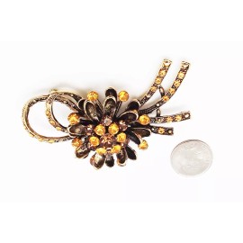 UNIQUE 3 in FLORAL GOLD TONE ROUND MULTI GOLD CRYSTAL SWAG METAL PIN BROOCH NEW