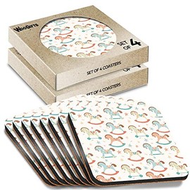 8 x Square Coasters - Rocking Horse Pattern Baby Boy Girl Kids Cork Backed MDF Glossy Tea Coffee Accessory #170856
