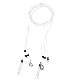 Hedyzone Women's Waist Belts Woven Tassels Chain Belt Skinny Rope Belt for Skirt Dress Boho Style White