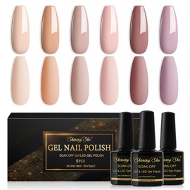 Shining She Semi-Permanent Nail Polish, 6 Colors Nude Beige Champagne Semi-Permanent Nail Polish Soak-Off UV Nail Polish for Beginners Nail Art DIY, 8ml