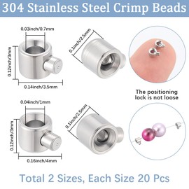 Beebeecraft 40Pcs 4 Sizes Crimp Bead Stopper 304 Stainless Steel Cord End Crimp Beads for Jewelry Making Supplies Findings