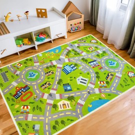Xuzrdaa 4x6 Ft Kids Car Rug Play Mat Car Rug for Playroom, Kids Educational City Traffic Road Map Fun Carpet, Kids Bedroom Rug Decor, Road Rug for Ages 3-12 Years Old (KR1, 4x6ft)