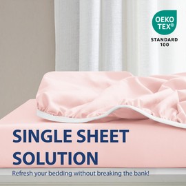 Cathay Home Queen Fitted Sheet - Double Brushed Ultra Soft – Wrinkle & Fade Resistant - 16" Deep Pocket Fitted Sheet Only - Good Fit for 14"-18" Deep Mattress (Queen, Blush)