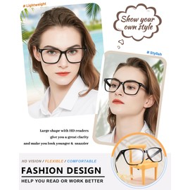MARE AZZURO Large Reading Glasses 1.25+ Women Fashion Readers 1.0 1.25 1.5 1.75 2.0 2.25 2.5 2.75 3.0 3.5 4.0 5.0 6.0 (Black, 1.25)