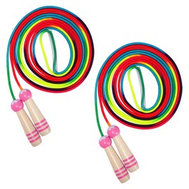 2 Pack Long Skipping Rope for Kids, Adjustable 16 FT Rainbow Jump Rope Set with Wooden Handle for Outdoor Games, School Sports, Group Play & Fitness Activities (2Pcs-MG-Pink)