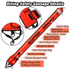 Dving Scuba SMB, Dive Reel and Clip Set, 5FT Diving Surface Marker Buoy (DSMB) with 100FT Reel/Lead Weight Extra Storage Bag, Scuba Signal Tube Inflatable Marker for Diver Underwater Sports (Orange)