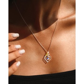 Mom Birthstone Silver Necklace for Women: 925 Sterling Silver Sapphire Rose Love Heart Mama Pendant Necklaces September Birthday Dainty Jewelry Mothers Day Gifts for Mom Wife Her from Daughter Son