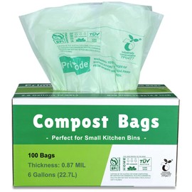 Primode Compostable Bags 6 Gallon Food Scraps Yard Waste Bags, 50 Count, Extra Thick 0.87 Mil. ASTMD6400 Compost Bags Small Kitchen Trash Bags, Certified By BPI And TÜV AUSTRIA