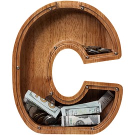 ladenk 12 Inch Extra Large Wooden Kids Letter Piggy Bank - Piggy Bank for Boys Girls - Initial C Bank - Alphabet Money Bank for Birthday