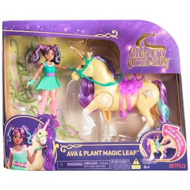 Unicorn Academy, Ava & Plant Magic Leaf with Light-up Effect, 2 Riding Accessories, Dolls and Unicorn Toys for Girls Aged 4 and up