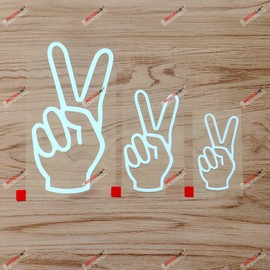 3 Pack White, 3 Inches, 4 Inches, 6 Inches - Peace Sign Hand Gesture Decal Vinyl Sticker - For Car Boat Laptop No Background Die-cut C07121