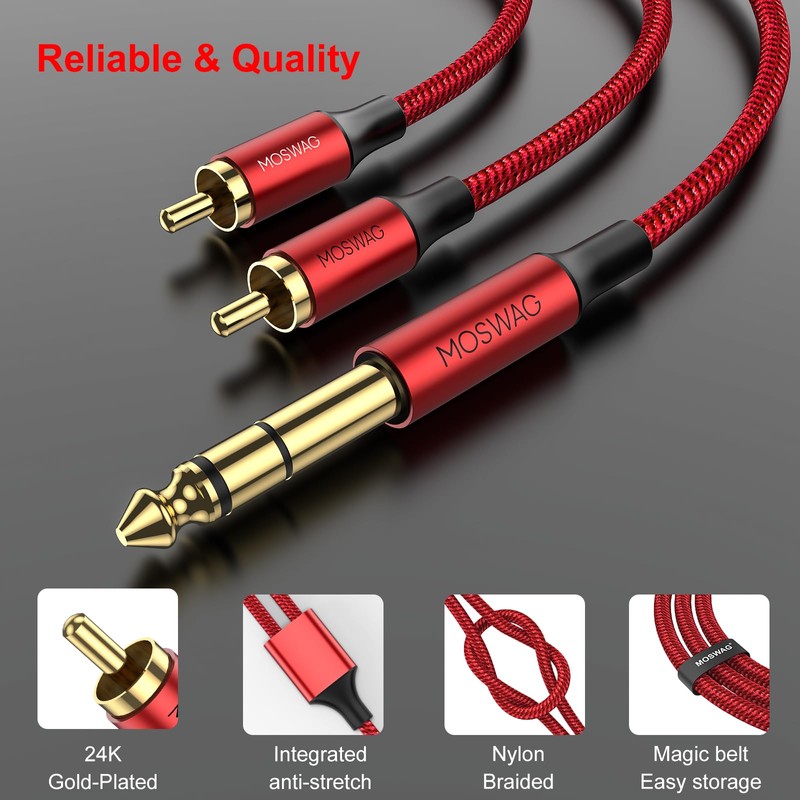 MOSWAG 6.3 mm Jack to RCA Cable, RCA Audio Cable