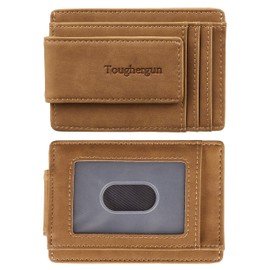 Toughergun Genuine Leather Magnetic Front Pocket Money Clip Wallet RFID Blocking(Khaki)