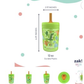 Zak! Everyday Smiles Dinosaur Antimicrobial Leak-Proof Kids Straw Cup - 12 oz