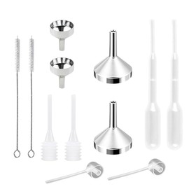 BOPRKTM Aluminium Mini Funnel, Metal Set, Small Funnel, Mini Funnel, Kitchen with Cleaning Brush, Plastic Dropper Plastic Dispenser for Glitter Powder, Cosmetics, Crafts, Sand, Pack of 12