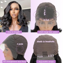 UTIDE Body Wave Bob Wig Human Hair HD Lace Front Wigs Pre Plucked 180% Density Glueless Wig Natural Black Color for Black Women 14 Inch