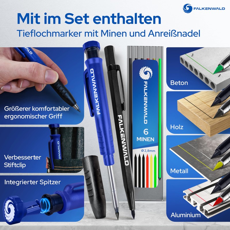 Falkenwald® 9-in-1 Carpenter's Square 180 mm with Writing Surface -