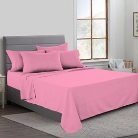 MistyMorning Flat Sheet, Soft & Premium quality Bedding & Linen, Egyptian Cotton with 200 Thread Count. (Pink, King)