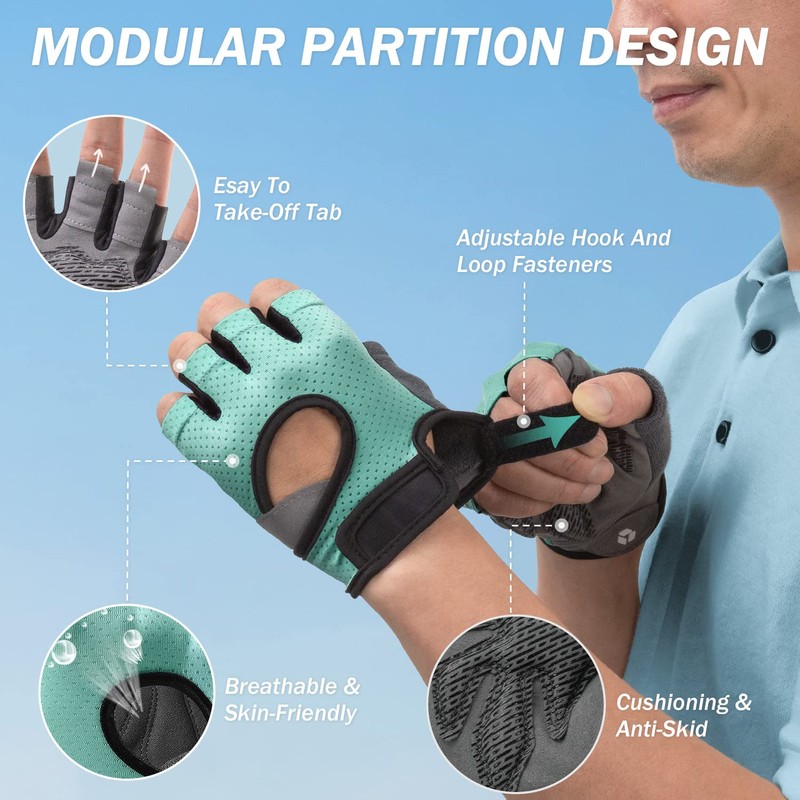 LIFECT Freedom Workout Gloves, Knuckle Weight Lifting Shorty Fingerless Gloves