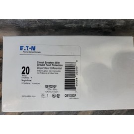 Cutler-Hammer QB1020GF QUICKLAG Type ETN01 GFCI Thermal Magnetic Ground-Fault Circuit Breakers, 120/240 VAC, 20 A, 10 kA Interrupt, 1 Pole, Non-Interchangeable Trip