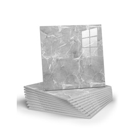 Chejiaye 10pcs Sheets Peel and Stick Backsplash Tile,Dark Grey Marble tile-11.8 "x11.8, PVC Wall Panel DIY Wall,Stick on Backsplash for Kitchen/Bathroom/Fireplace (Castle Grey)