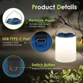 BOBKID LED Camping Lantern, Rechargeable Camping Light, 4 Modes Outdoor Flashlights Lanterns with 1000LM, Water Resistant Portable Emergency Camp Light for Hurricane Hiking Survival Kits - Blue