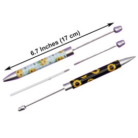 Maydahui 12 PCS Flowers Beadable Ballpoint Pens Retractable Sunflower Chrysanthemum Bead Pen Novelty Plastic Shaft Beaded Black Ink for DIY Making School Party Office