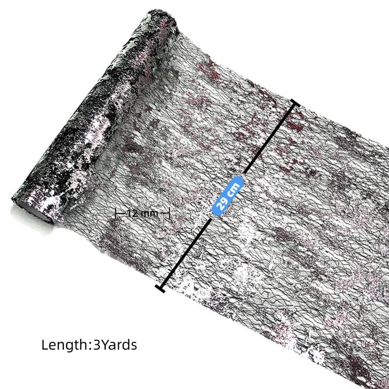 1 Roll 3 Yards Black Sliver Table Runner 29CM Glitter