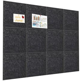 TORASO Large Felt Pin Board for Wall, Safe Adhesive Pin Board,12 Pack 11.8" x 11.8" Pinboard,48" x 36"，Dark Gray,Cork Bulletin Board for Home Office Classroom（DU GY-3030-12p）