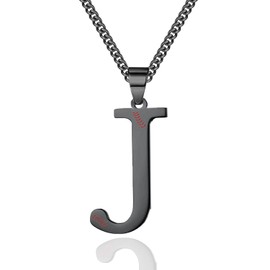 WIGERLON Baseball Gifts- Baseball Initial Necklaces A-Z for Women and Men,Titanium Stainless Steel Letter Pendant Necklace Black J Necklace