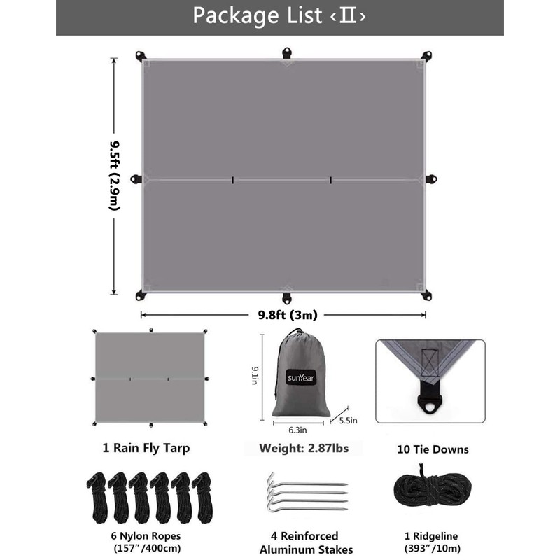 Sunyear Hammock Camping with Rain Fly Tarp and Net, Portable