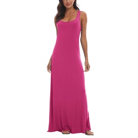Urban CoCo Women's Scoop Neck Solid Sleeveless Summer Beach Tank Top Casual Maxi Dress Rose