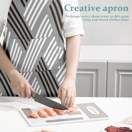 ZSYTZL 1PC Apron with Pockets,Adjustable Waterproof Portable Aprons,Cute Floral for Woman Kitchen Cooking Gardening Waiter Mom Father-Grey