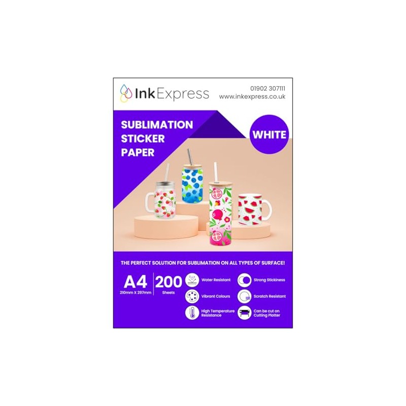 Ink Express A4 White Sublimation Sticker Paper - Compatible with