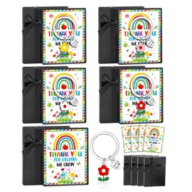 HOWAF 4 Pack Thank You Teacher Gifts for Women Men, Small Thank You Teacher Cards with Flower Keyring, teacher Appreciation Gifts, Assistant, Cadeau Enseignante Cadeau Professeur, C