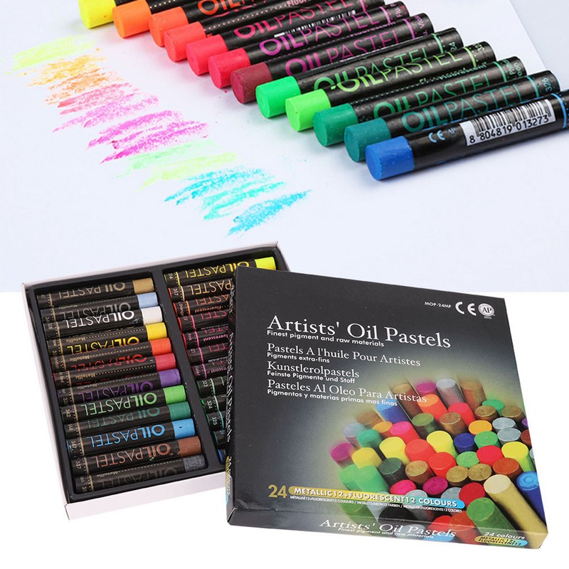24 Pcs Oil Pastel Fluorescent Metallic Mixing Coloured Was Chalk