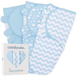 Comfy Cubs Swaddle Blanket Baby Boy Easy Adjustable Pack of 3 Infant Sleeping Bag Wrap Newborn (3-6 Months - Blue, Large)