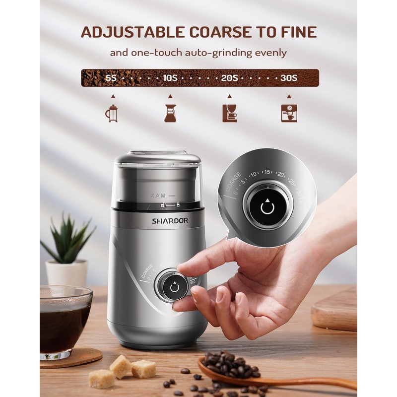 SHARDOR Adjustable Coffee Grinder Electric, Herb, Spice, Coffee Bean, Espresso