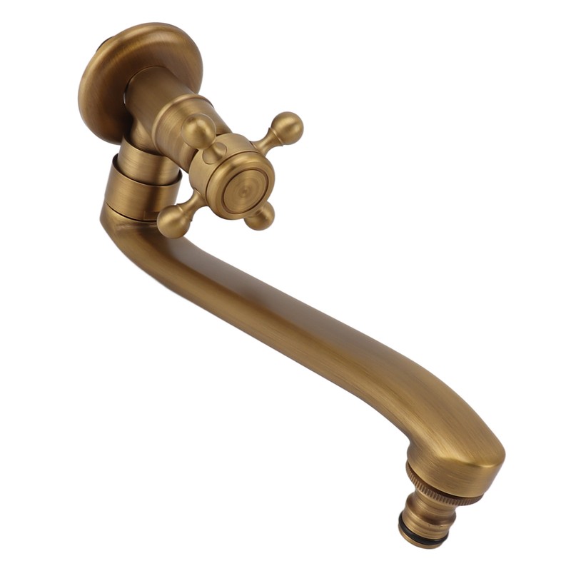 Antique Garden Faucet with Extended Spout Antifreezing Copper Wall Mount