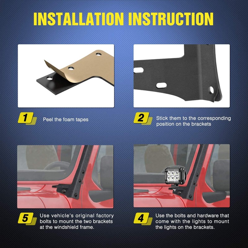 Nilight Windshield Frame Mounting Bracket for 52” LED Light Bar