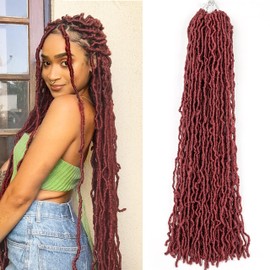 Faux Locs Crochet Hair Red Soft Locs 30 inch 6 Packs Burgundy Long Pre Looped Crochet Locs Goddess Locs Crochet Hair For Black Women Braiding Hair Extensions (30 Inch (Pack of 6), BUG)