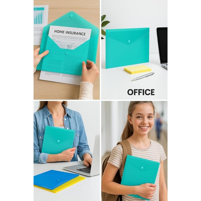 A4 Popper Wallets – 5 Assorted Colours Plastic Document Folders