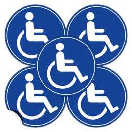 (Set of 5) Handicap / Disabled Wheelchair Accessible Sign | 4.5" Circle | 4 Mil Vinyl | LAMINATED For Extra Durability - Self Adhesive Decal - UV Protected & Weatherproof - Heavy Duty