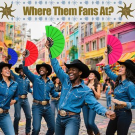 Blulu 8 Pcs Large Folding Fans for Line Dancing 13 Inch Boots on The Ground Fan for Line Dancing for Women Men (Colorful)