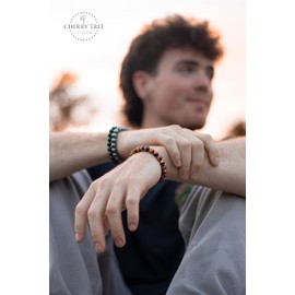 Cherry Tree Collection Chakra Stretch Bracelet | Genuine Natural 8mm Gemstones Beads, Silver Spacers | Men/Women (Clear Quartz - Small)