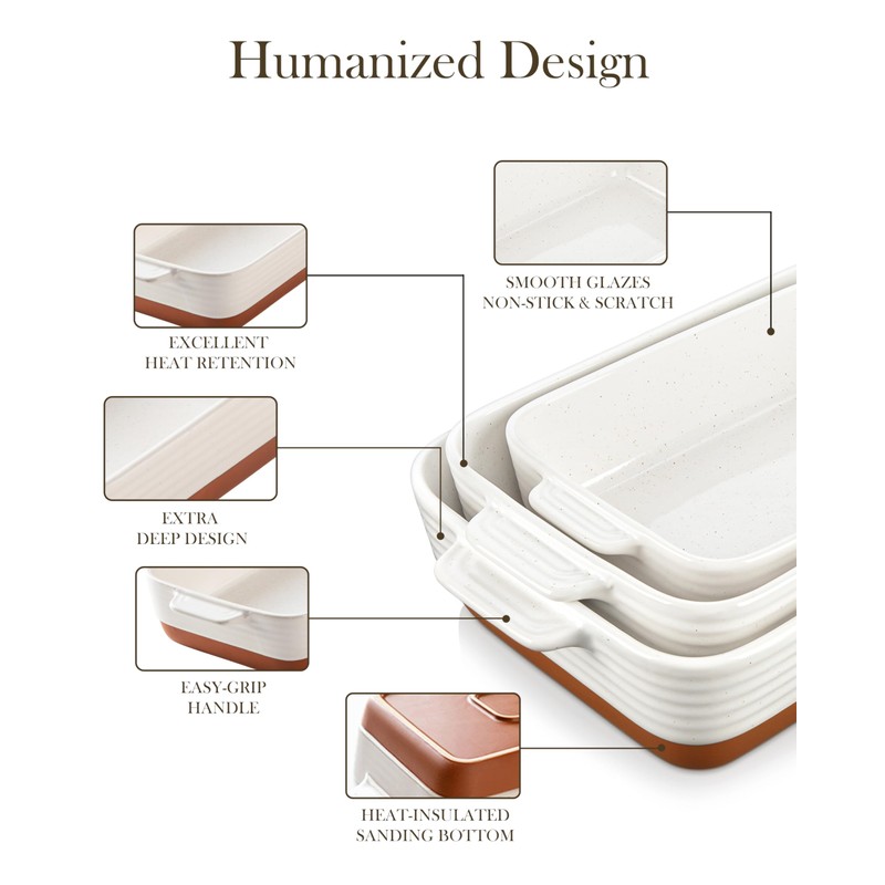 MALACASA Casserole Dishes for Oven, Ceramic Baking Dishes Set of