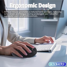 KUYHRF Ergonomic Vertical Wireless Mouse - USB C Dual Interface, Multi-Device Compatible, Reduces Hand Fatigue for PCs and Laptops, for Friends and Family (Black)