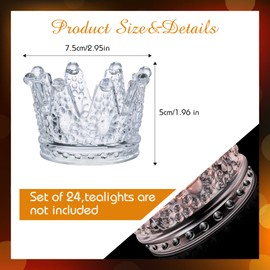 24 Pcs Birthday Clear Crown Votive Candle Holders Glass Crown Tealight Candle Holders Bulk Candlestick Votives for Tables Centerpieces Wedding Party Decoration(Clear Style)