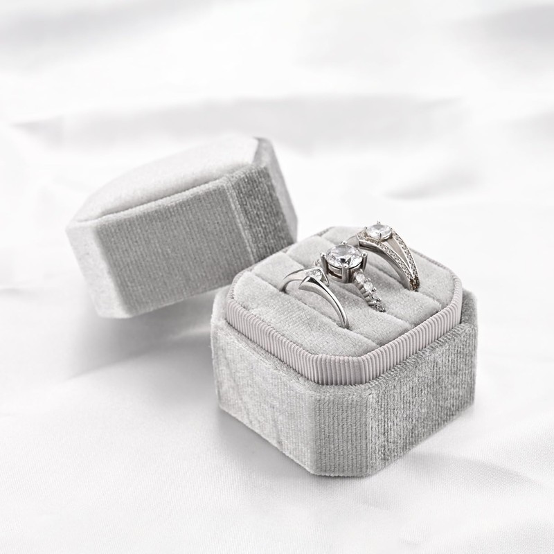 Papten Exquisite Velvet Wedding Ring Box 3 Slot Ring Gift